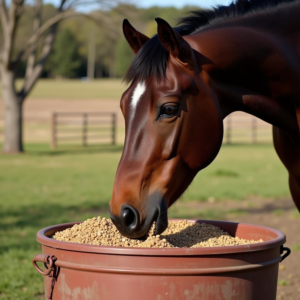 Horse Enjoying Feed with Amino Acid Supplement