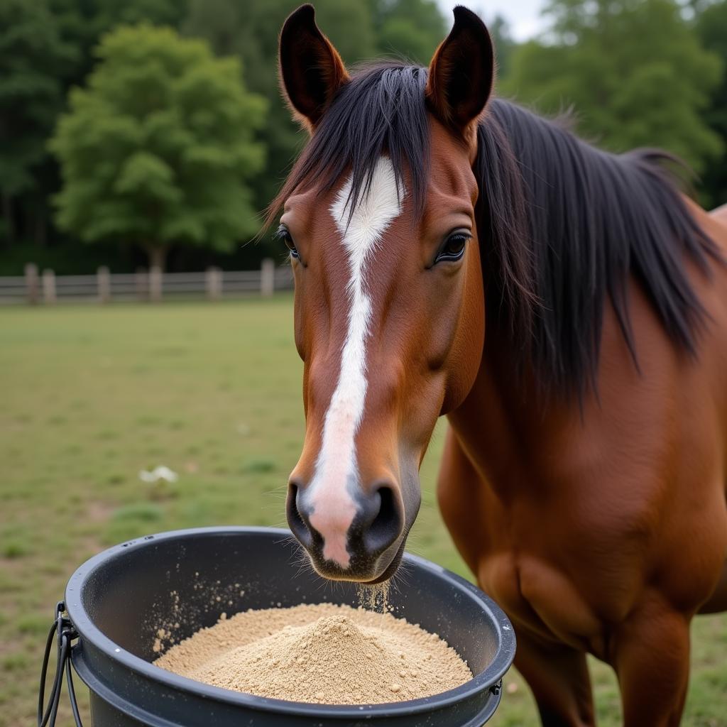 Horse eating feed with Arthroxigen