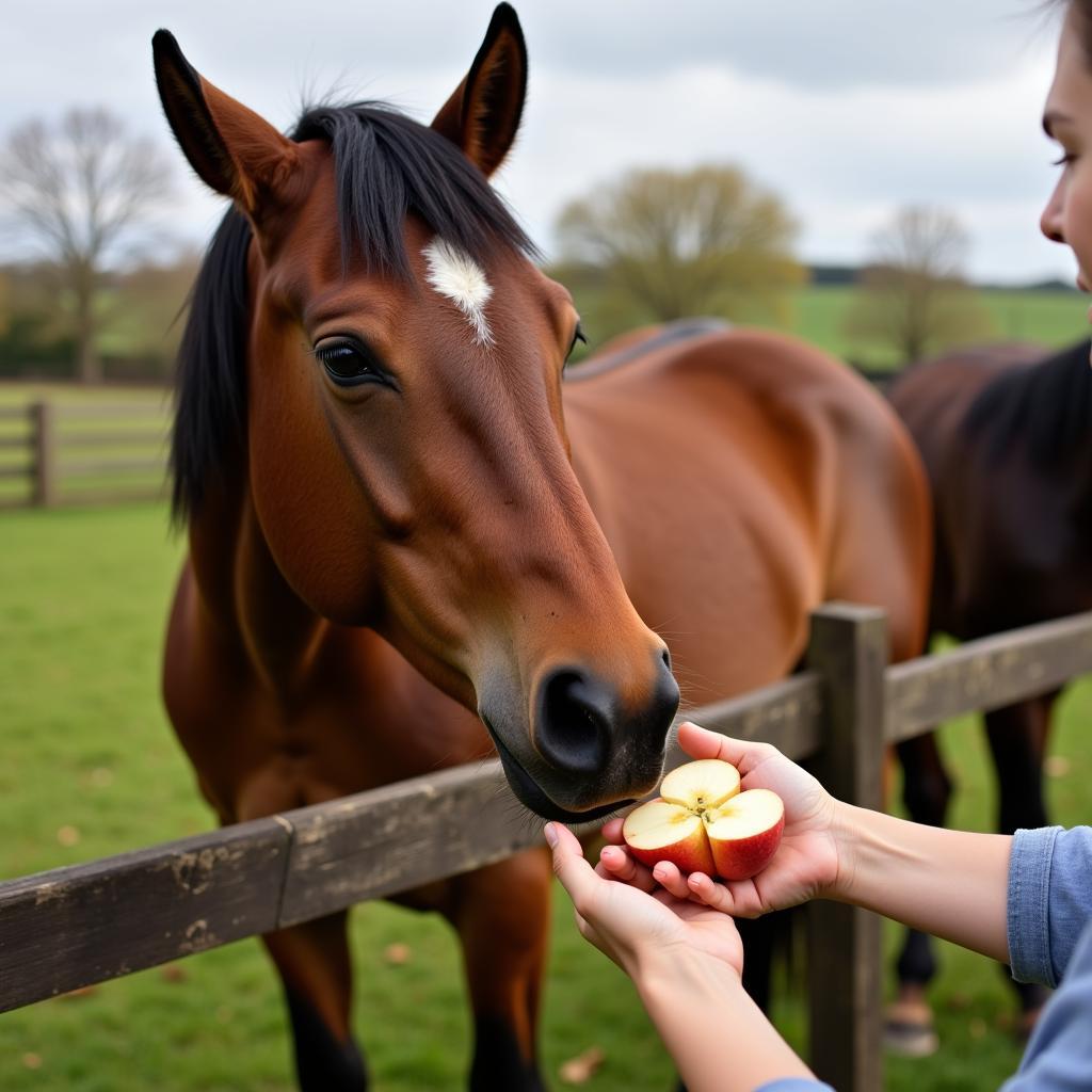 Horse Snacking on Apple Slices