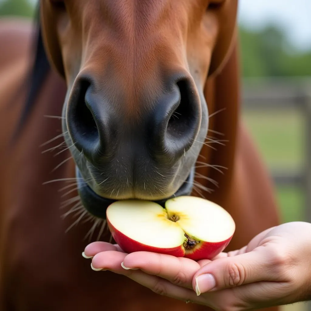 Horse Enjoying Apple Treat