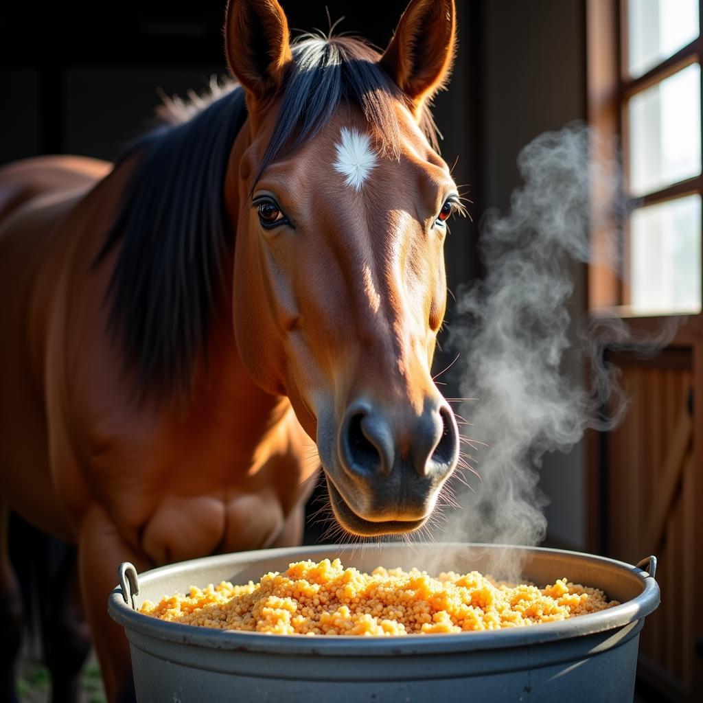 Horse Enjoying Mash