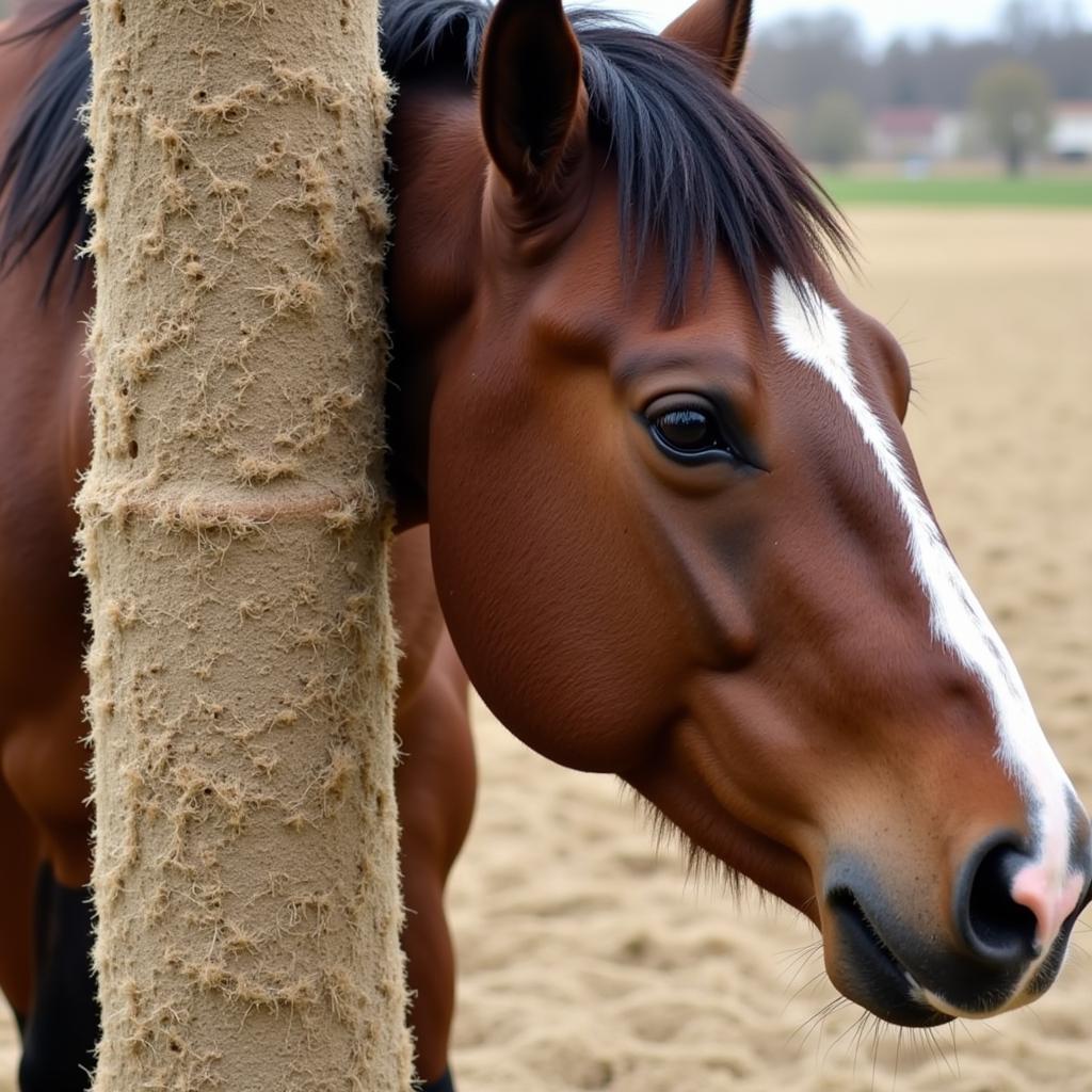 Horse Enjoying Scratching Post