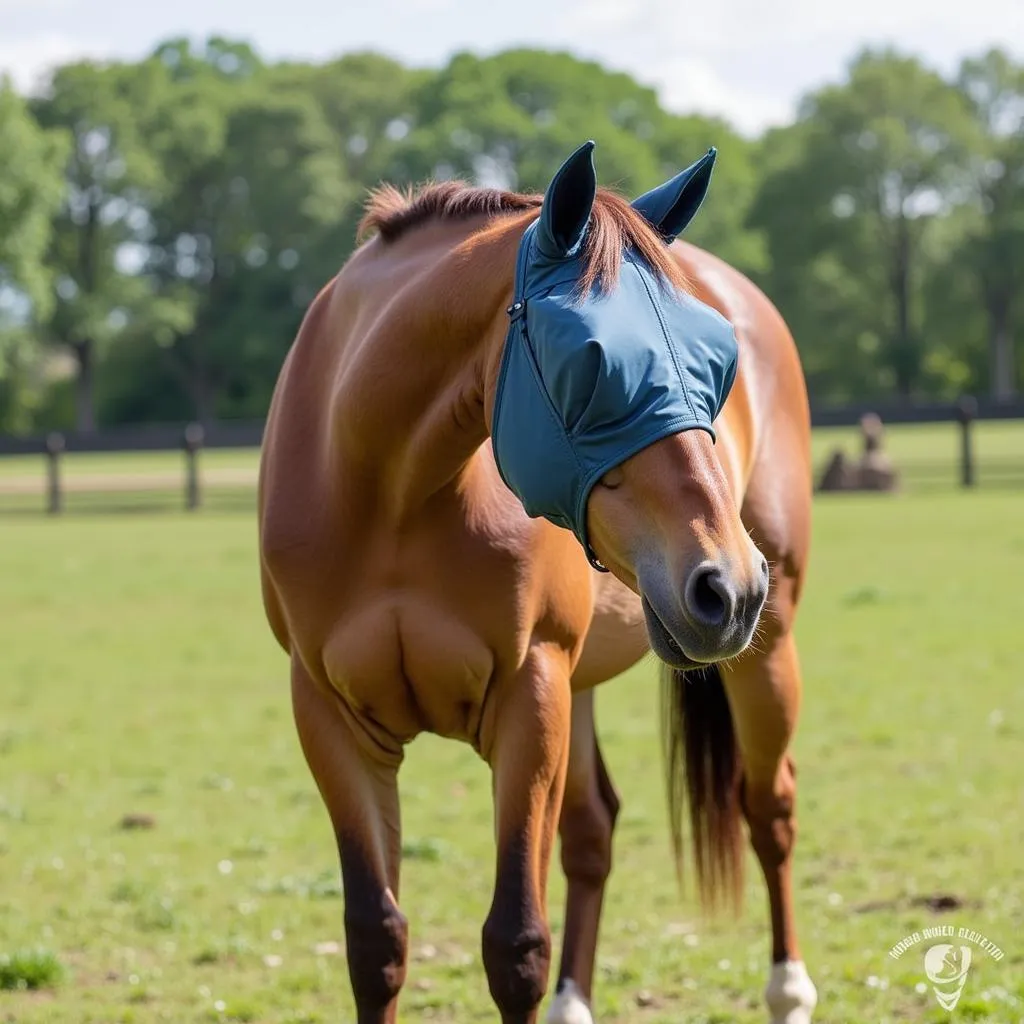 Horse Wearing Fly Mask