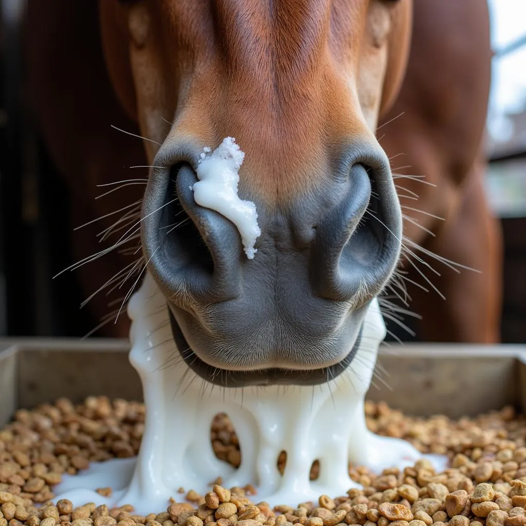 Horse Foaming at the Mouth While Eating