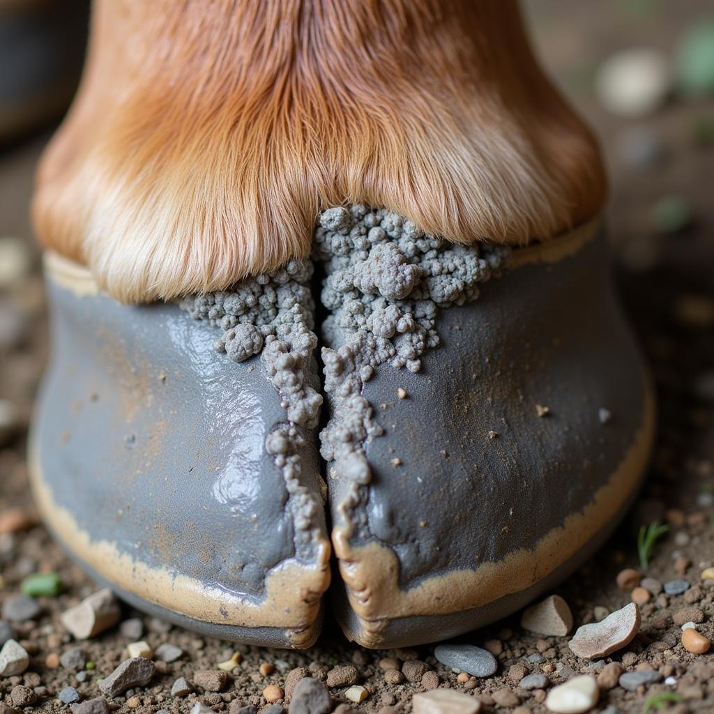 Horse foot exhibiting common canker symptoms