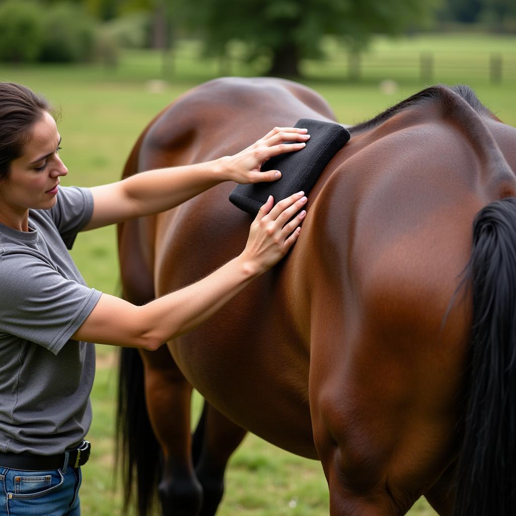 Horse Getting Groomed for Photoshoot