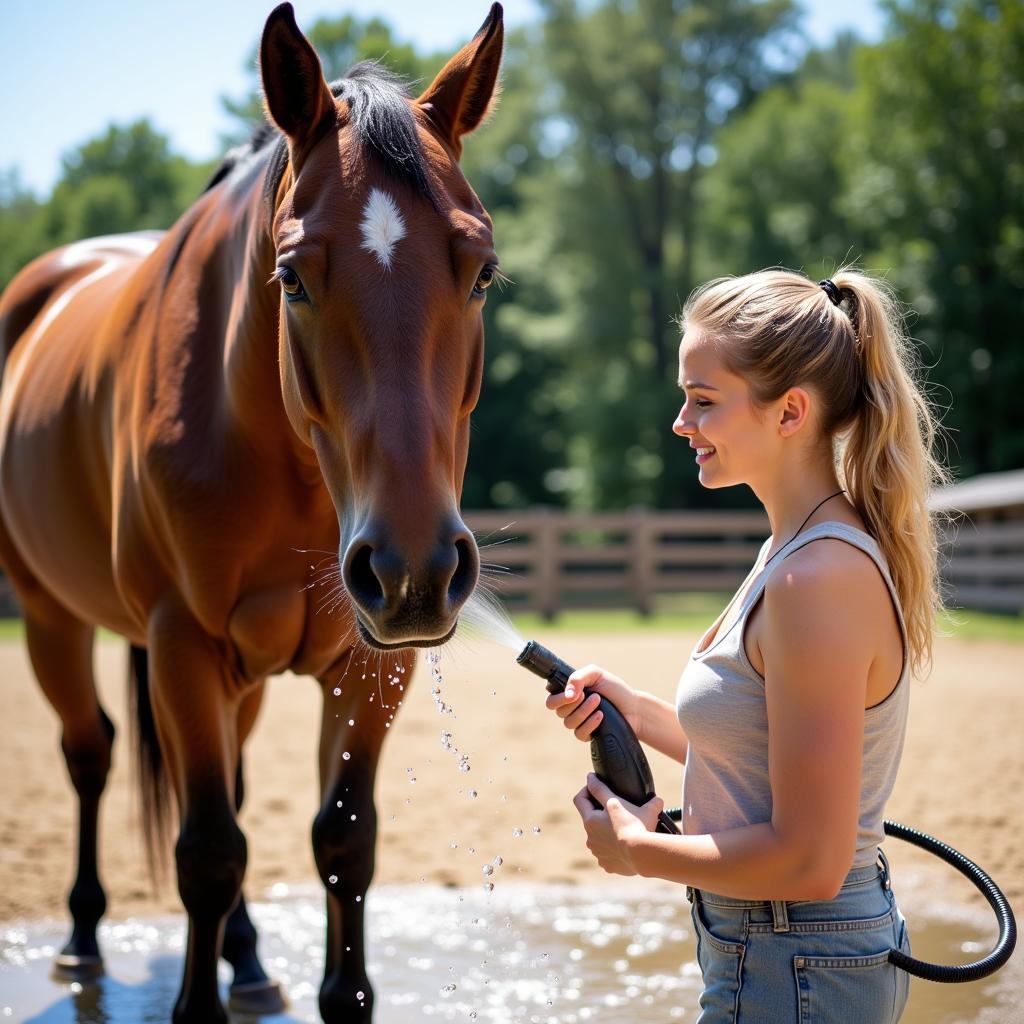 Horse Getting Hosed Off