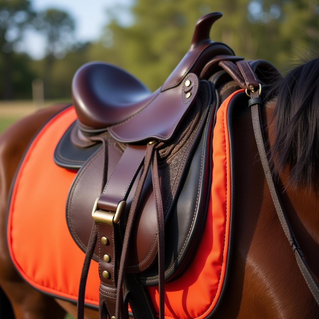 Horse and rider outfitted for gravel grinding