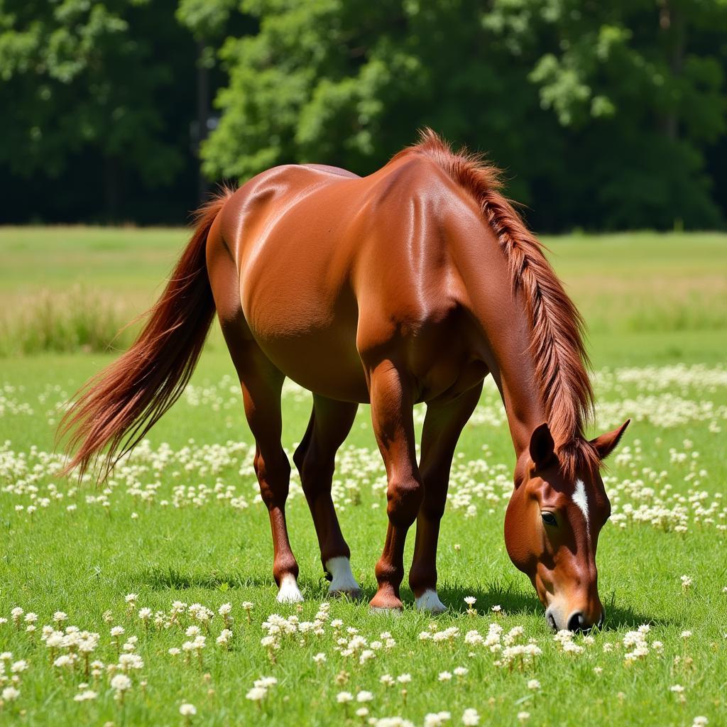 Horse Grazing in Clover Pasture