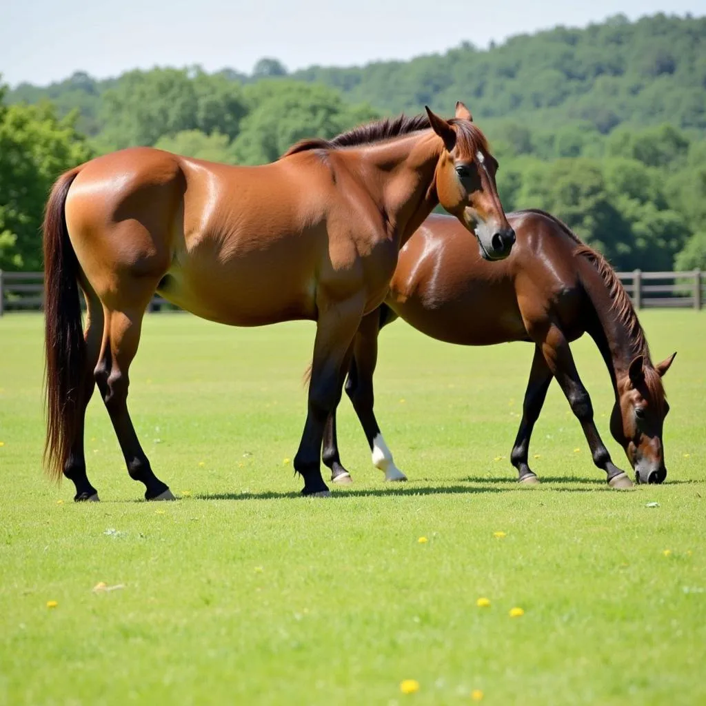 Horse grazing in a fly-free pasture