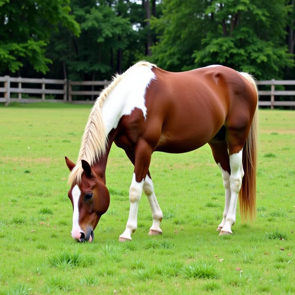 Horse Grazing in a Lush Green Pasture