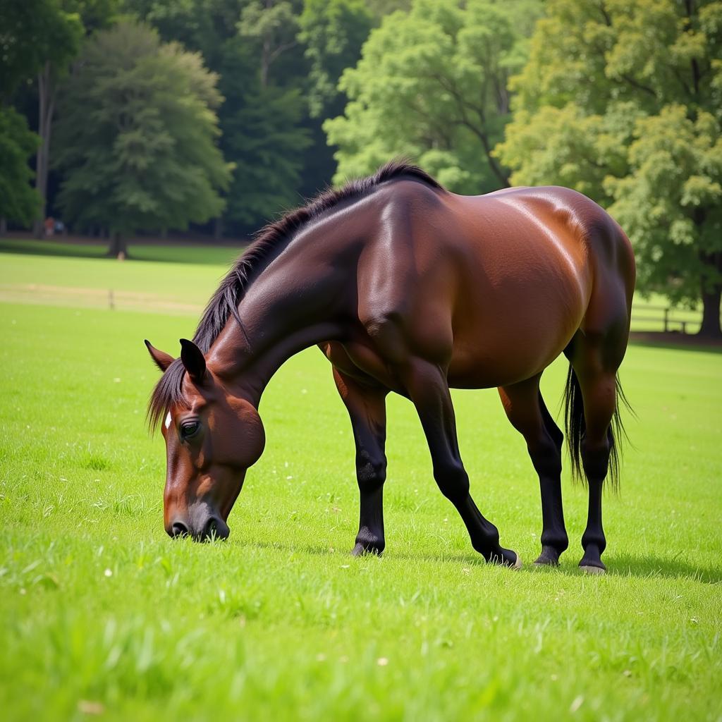 Horse grazing safely in a pasture