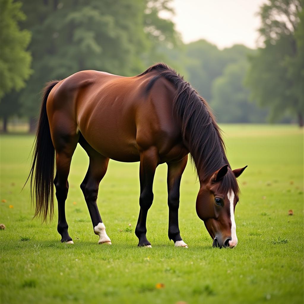 Healthy Horse Grazing in a Pasture