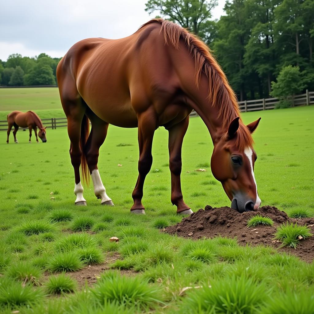 Horse Grazing in Pasture to Supplement Mineral Intake