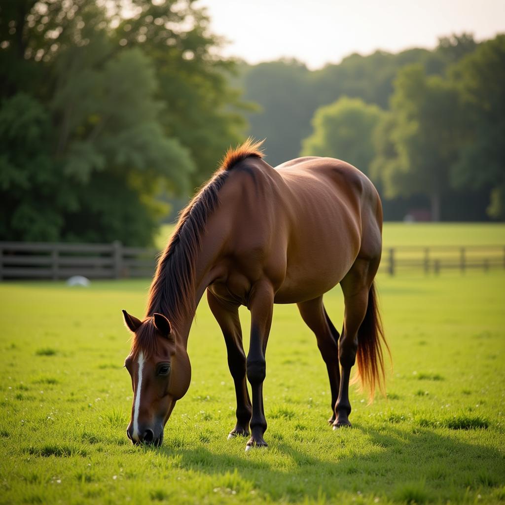 Horse Grazing Peacefully in Pasture