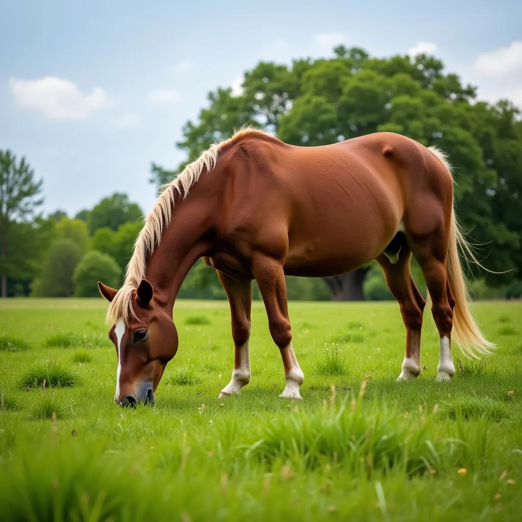 Horse Grazing Contentedly in a Pasture