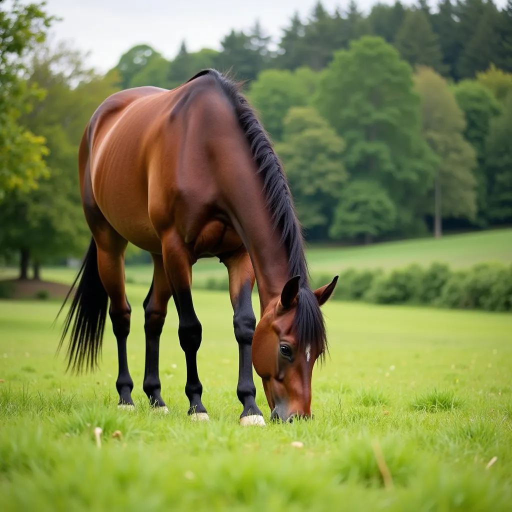 Horse Grazing Peacefully in a Pasture 