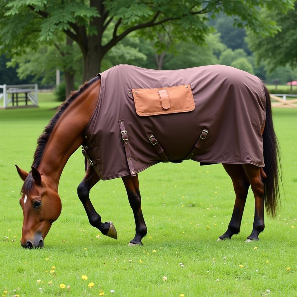 Horse Grazing with Magnet on Shoulder