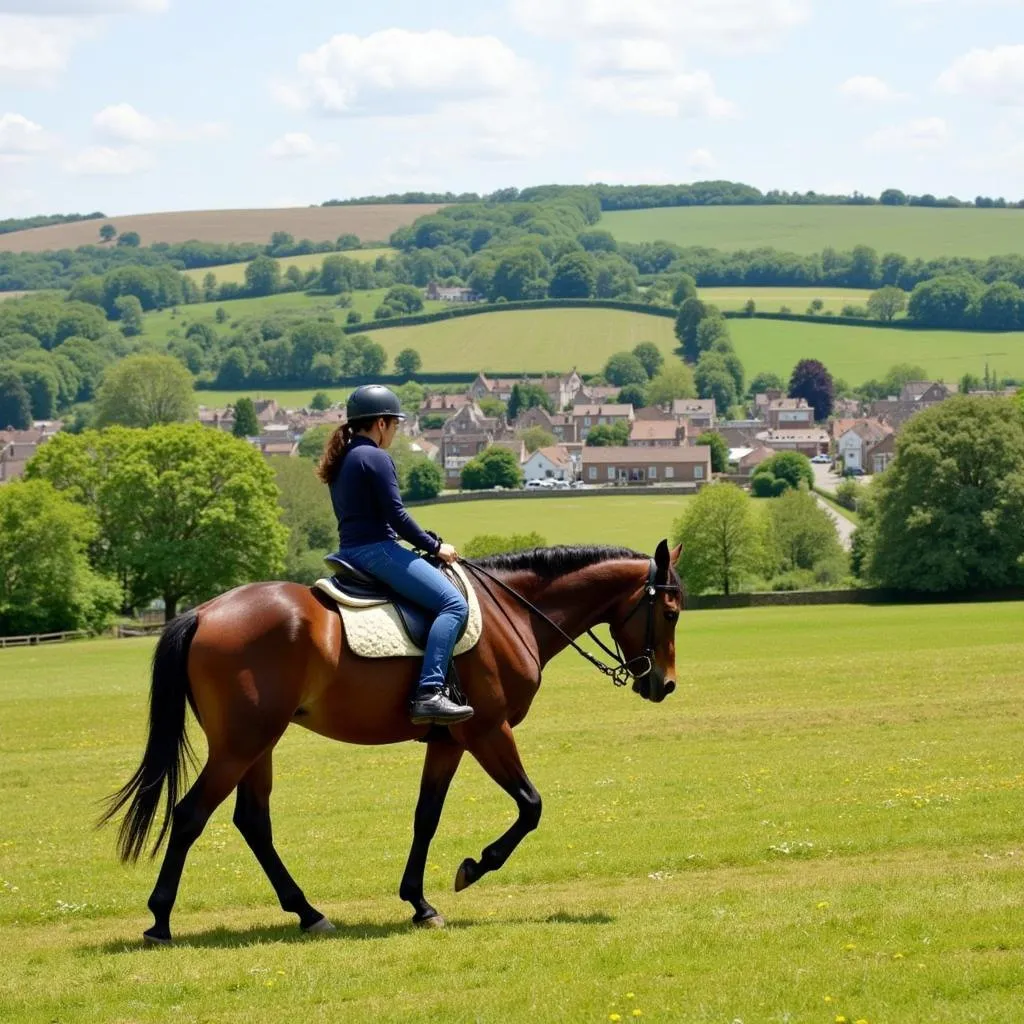 Horse and Groom riding through the Cotswolds countryside