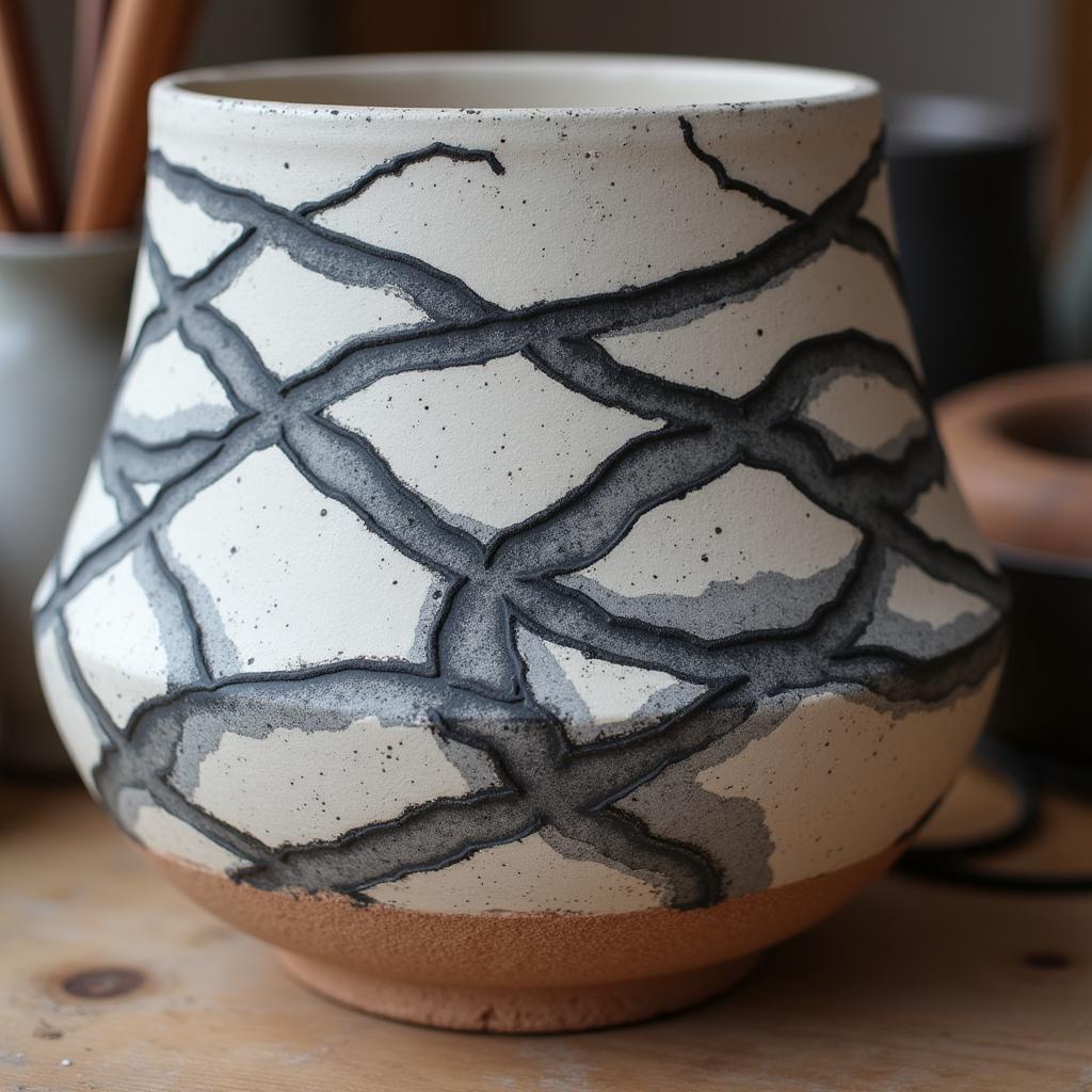 Horse hair raku pottery with intricate patterns