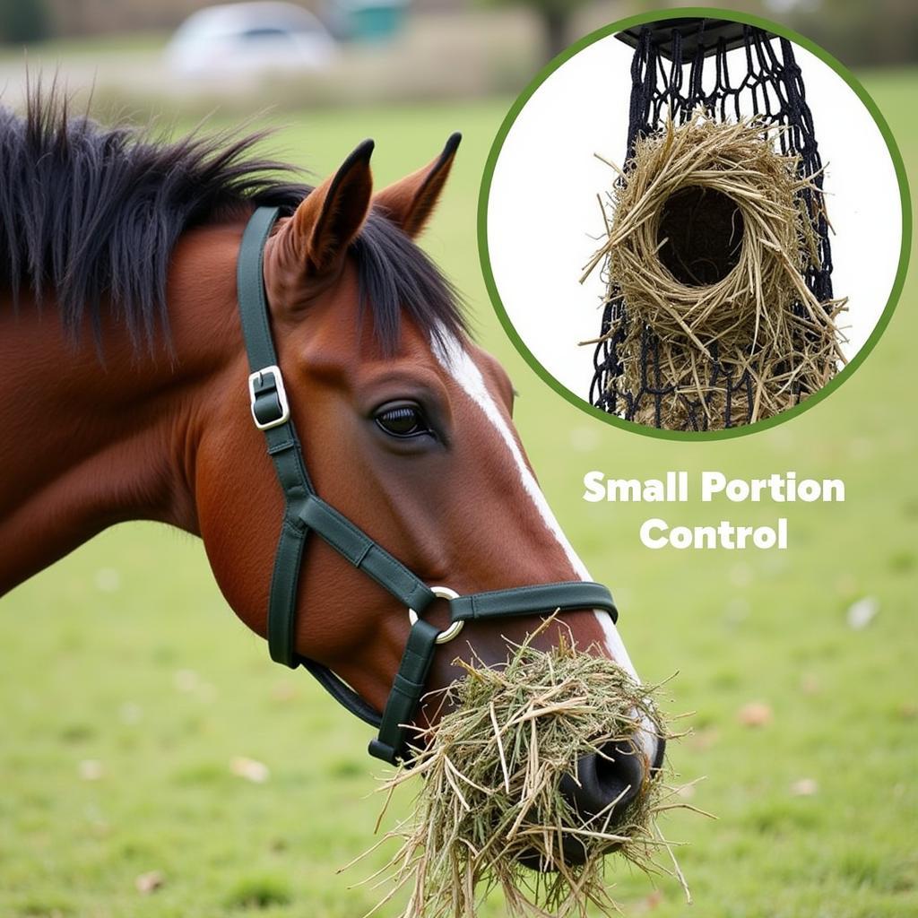 Horse Enjoying Hay from a Slow Feed Net