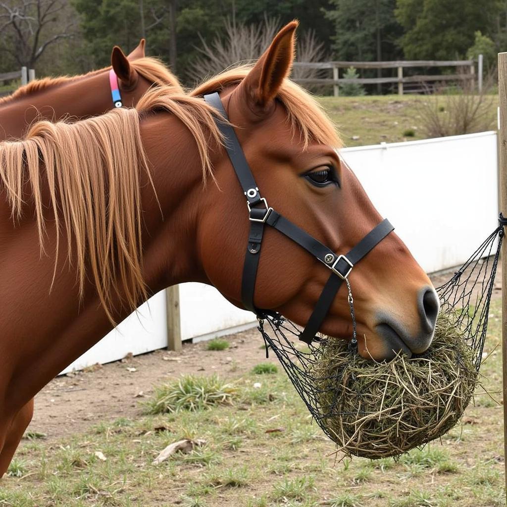 Horse Using a Hay Net