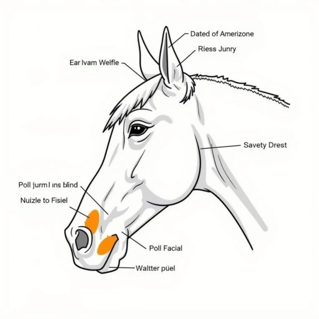 Diagram showing the different parts of a horse's head