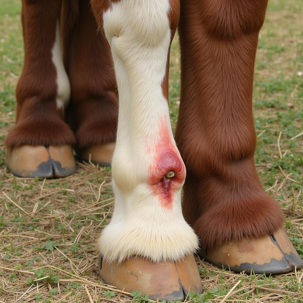 Close up of horse hock sores