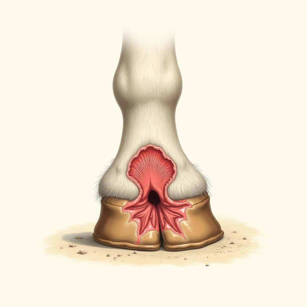 Cross-section illustration of a horse's hoof with an abscess