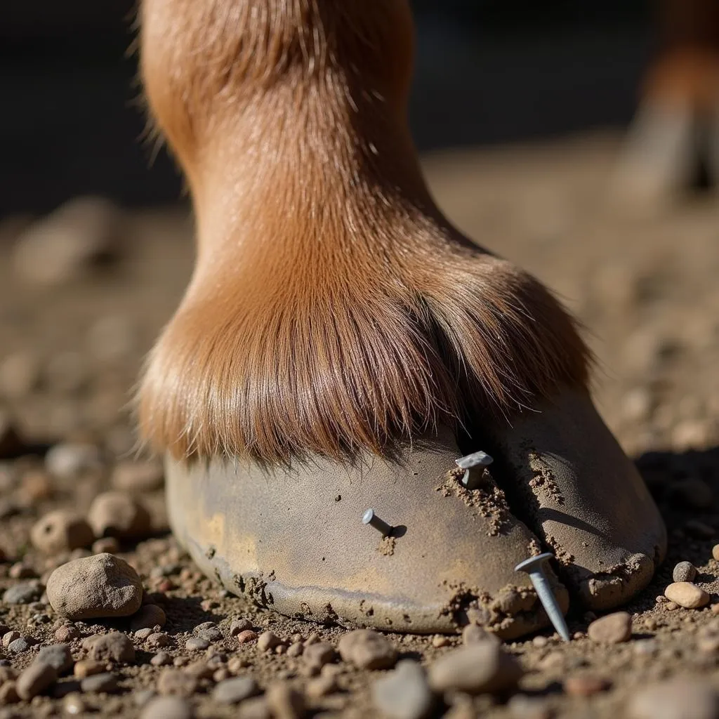 Horse Hoof with a Missing Shoe