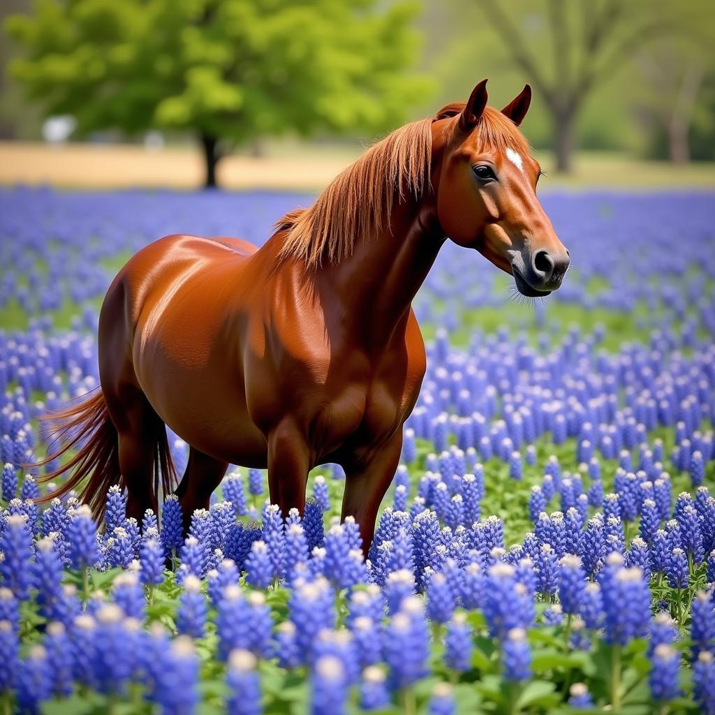 Horse in Bluebonnet Field