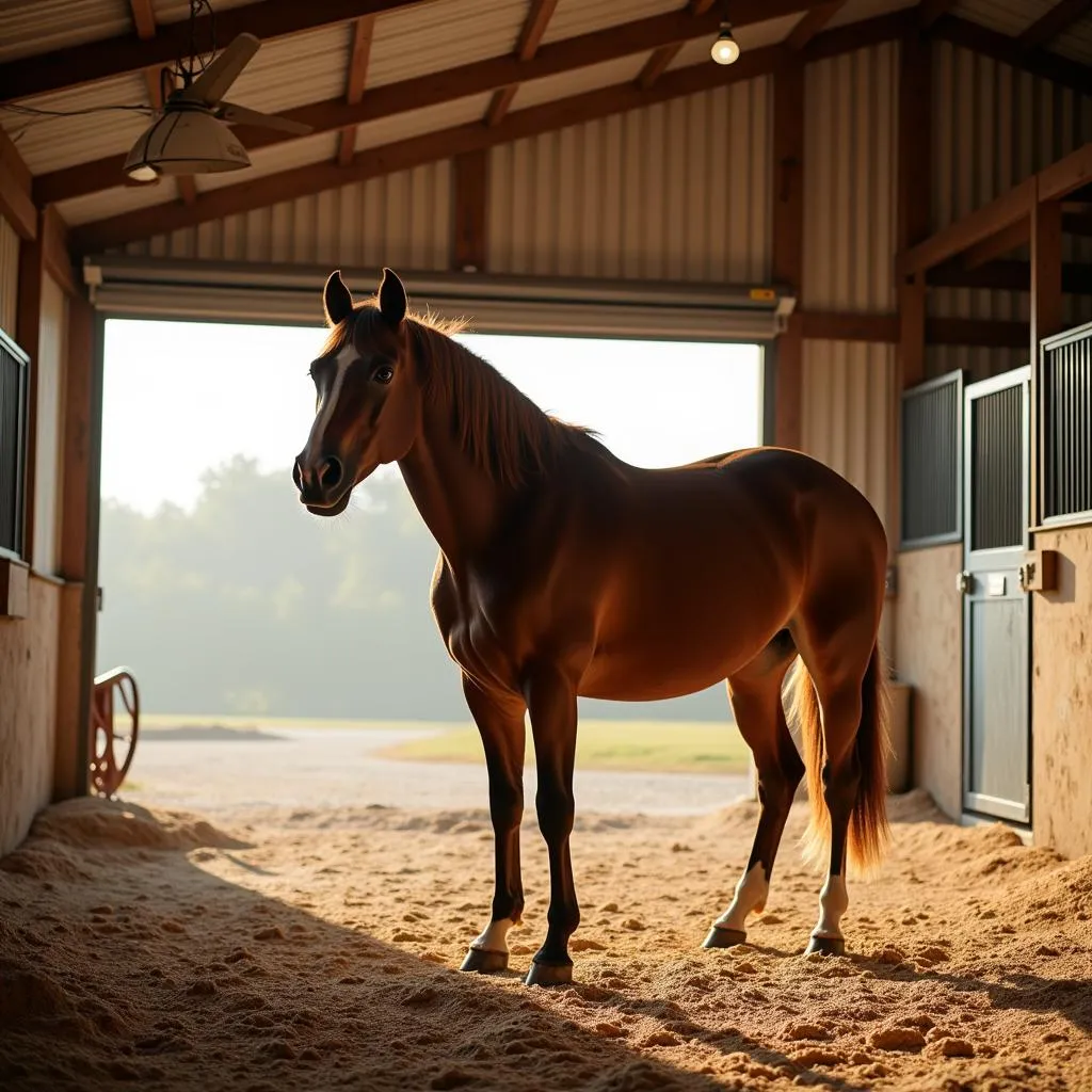 Horse in a Clean and Well-Ventilated Stable