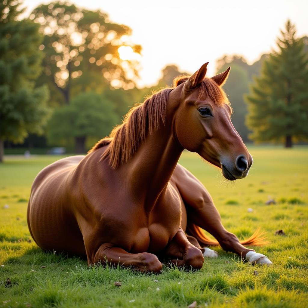 Horse Laying Down in Pasture