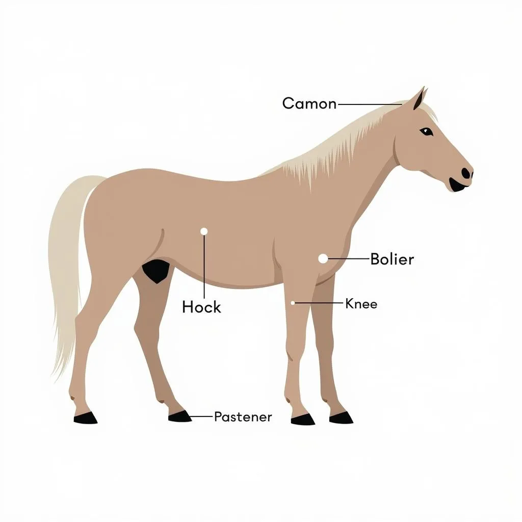 Diagram showing the different parts of a horse's leg