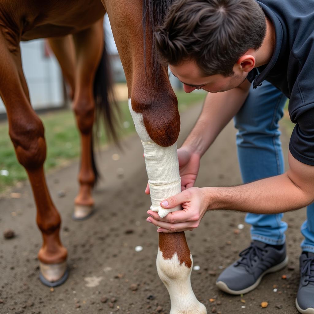 Applying Horse Leg Poultice