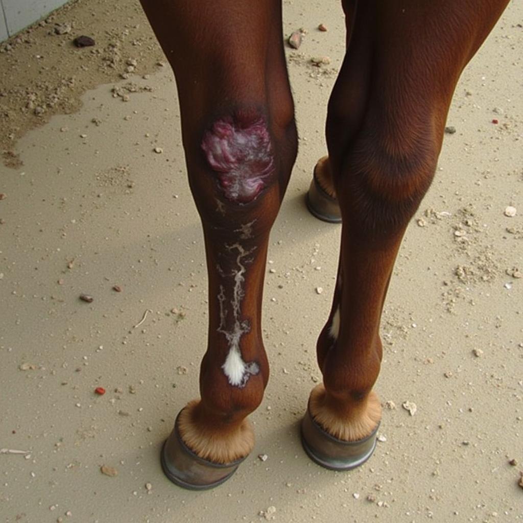 Swelling in Horse Leg Indicative of Extensor Tendon Injury