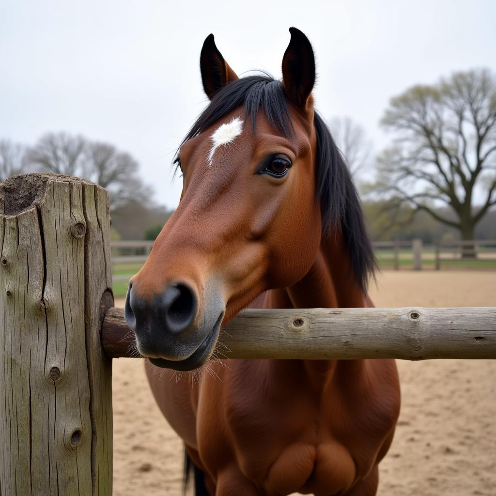 Horse Licking Fence Due to Boredom