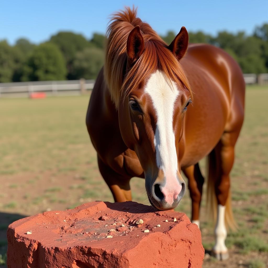 Horse Licking a Mineral Block