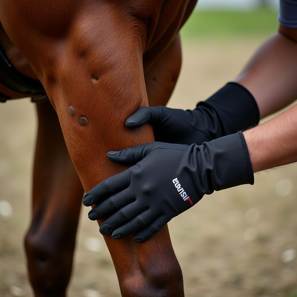 Applying Horse Liniment