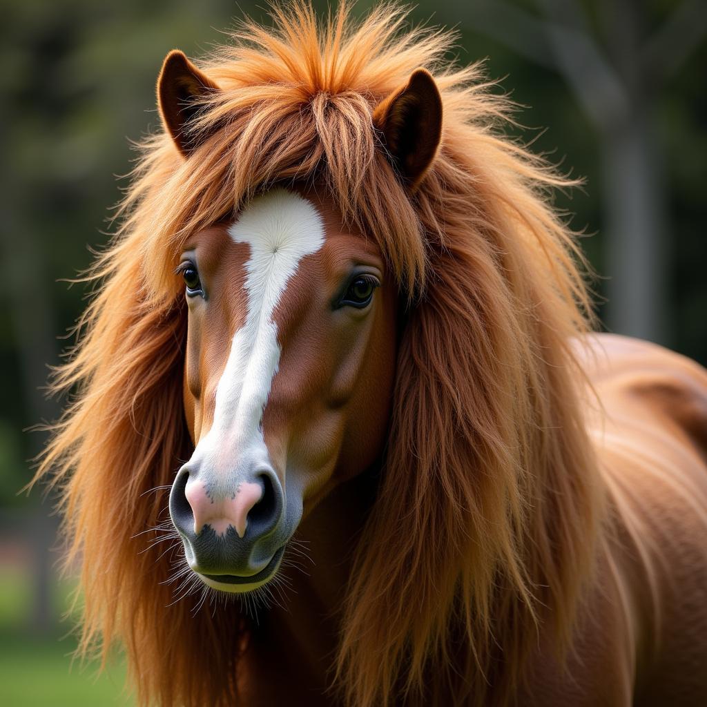 Close-Up of Horse Wearing a Lion Mane Costume