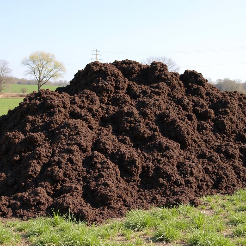 Large pile of horse manure in various stages of composting