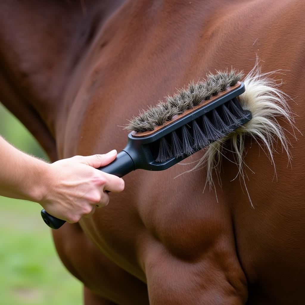 Horse moulting brush removing loose hair effectively