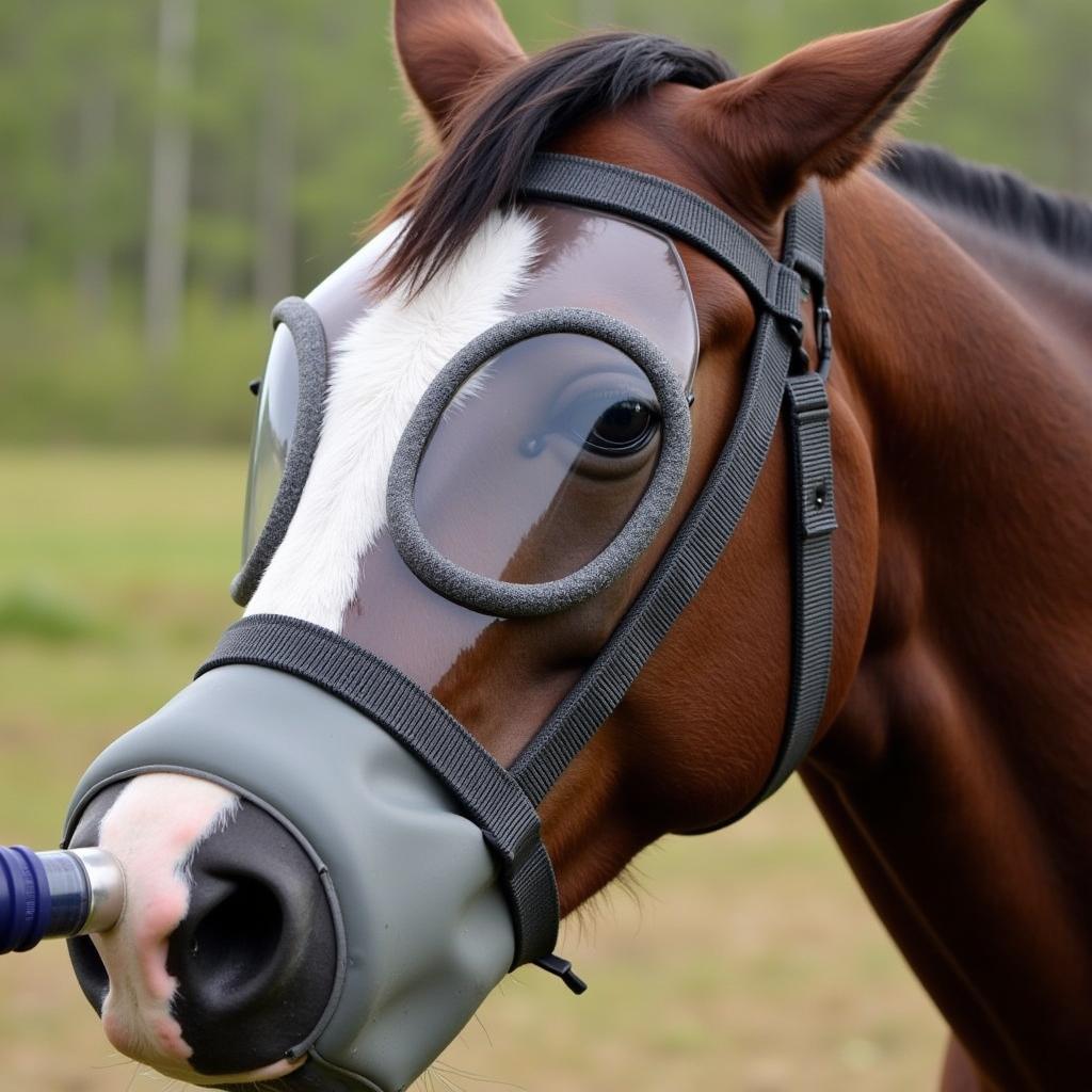 Horse wearing a nebulizer mask