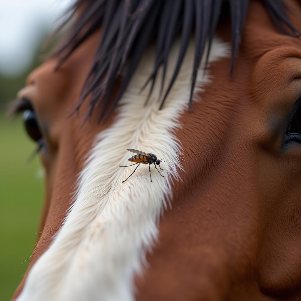 Horse Neck Close Up Midge Feeding