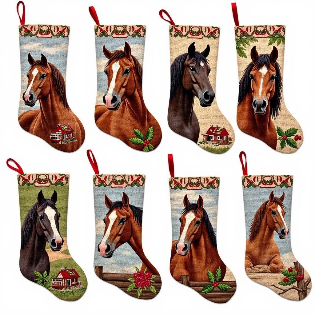 Various horse needlepoint stocking designs