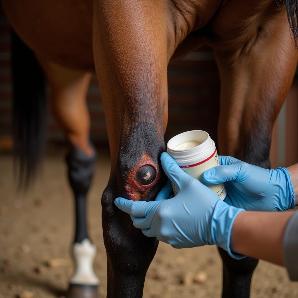 Applying Horse Ointment Cream