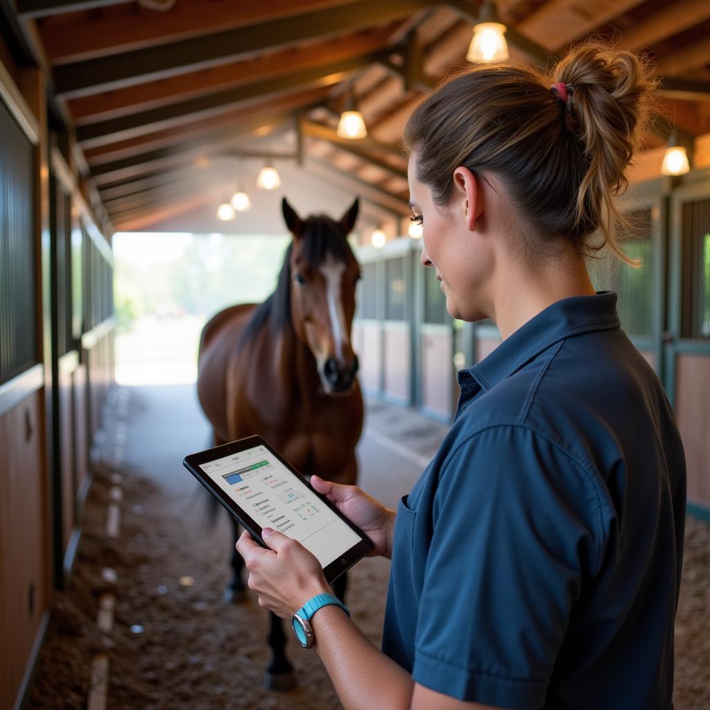 Horse Owner Adjusting Misting System in Stable