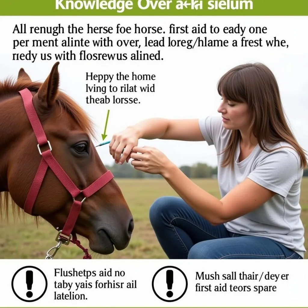 Horse owner carefully cleaning a horse's eye with saline solution.