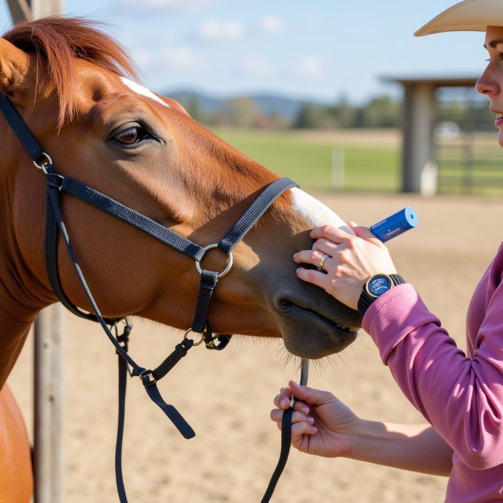 Horse Owner Administering Oral Ivermectin