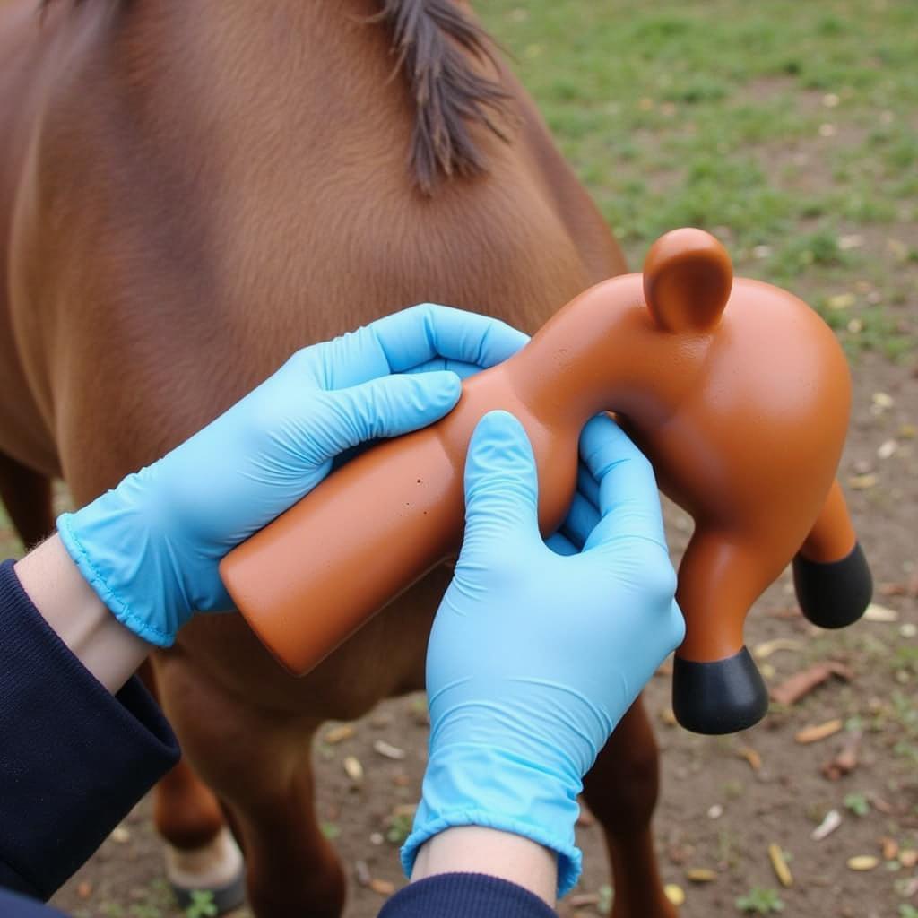 Owner Inspecting Horse Toy